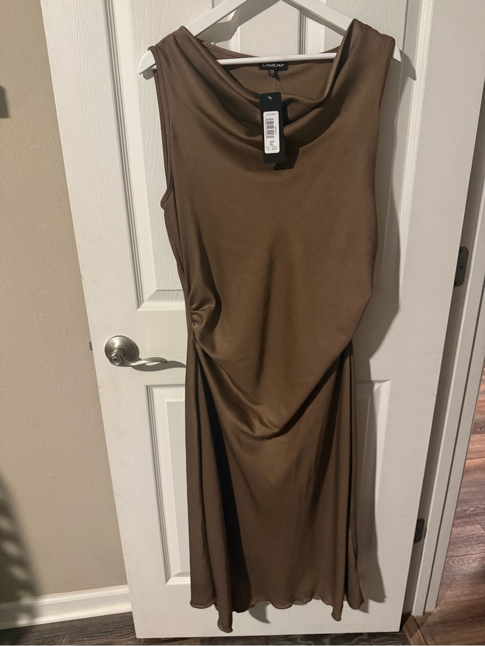 Brand New w/ Tags! bebe Brown Sleeveless Cowl Midi Dress! Size: XL
